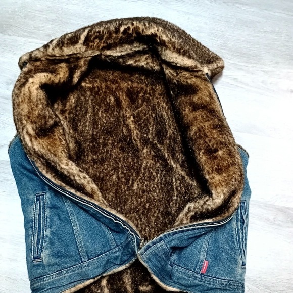 Vintage Y2K Reversible Esprit Fur Lined Denim Jean Vest Women's Size Small - Picture 6 of 7